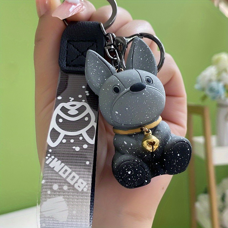 1pc Adorable French Bulldog Keychain With Durable Pu Leather Strap