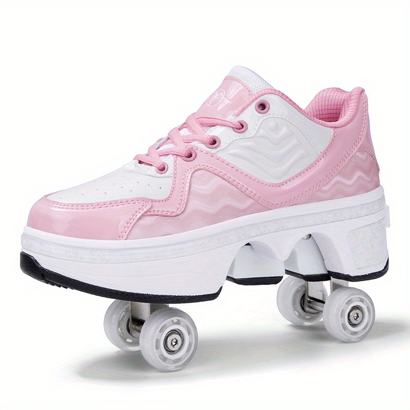 Children Girls Four Wheel Roller Skates Trendy Lace Up Roller Skates ...