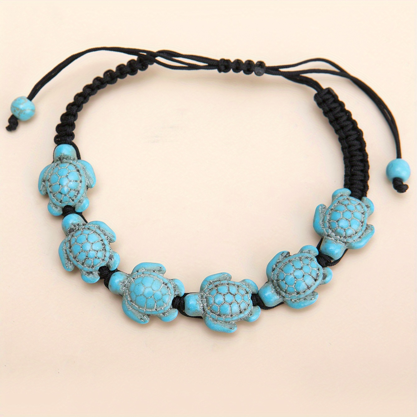 Turquoise Turtle Shape Beads Adjustable Braided Bracelet Hand Jewelry Decor 1 Pc