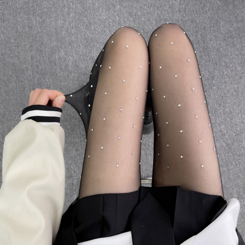 Rhinestone Thin Sheer Tights Sexy High Waist Glitter Footed - Temu