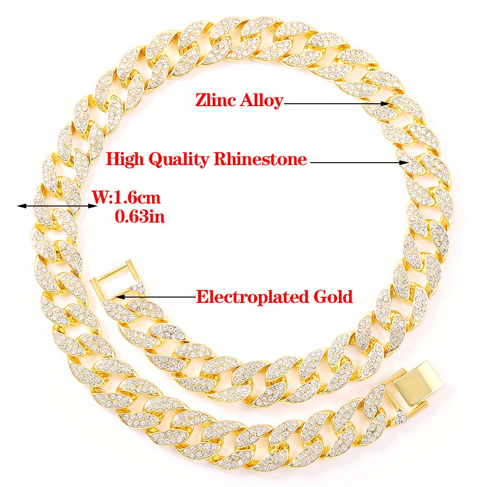 Iced Out Cuban Necklace Chain Hip Hop Jewelry Choke Golden Silver