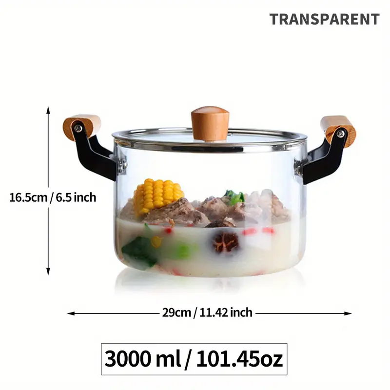 Flame Safe Heat Resistant Borosilicate Clear Glass Cooking Pot Cookware Set  with Stainless Steel Handles - China Glass Cooking Pot and Cooking Pot  price