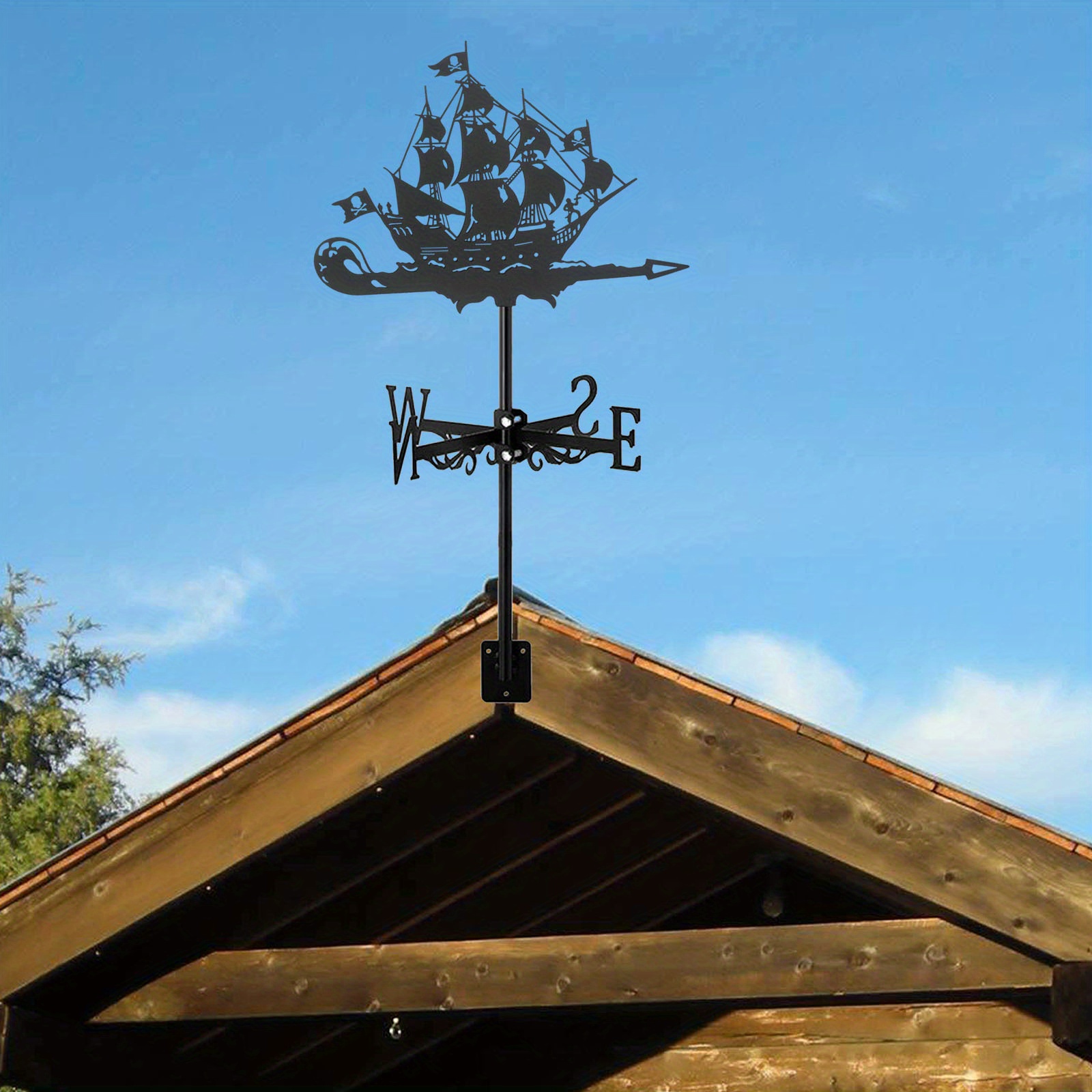 1pc New Metal Pirate Ship Weathervane Vertical Decorative Roof