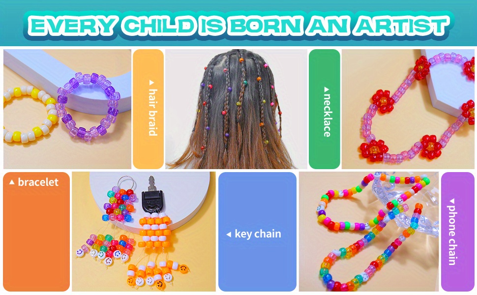 MIIIM 1000PCS 6x9mm Pony Beads Bulk, 5 Colors Pony Beads for Bracelets  Making Kit, Kandi Beads, Hair Beads for Braids, Craft Beads for Jewelry  Making
