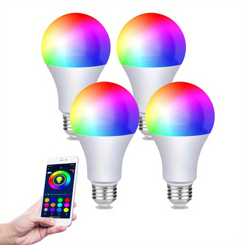 Bombillas LED inteligentes, RGBCW regulables a todo color, control WiFi,  compatibles con Alexa y Google Assistant, A19 60 vatios Eqv, 800 lúmenes,  CRI