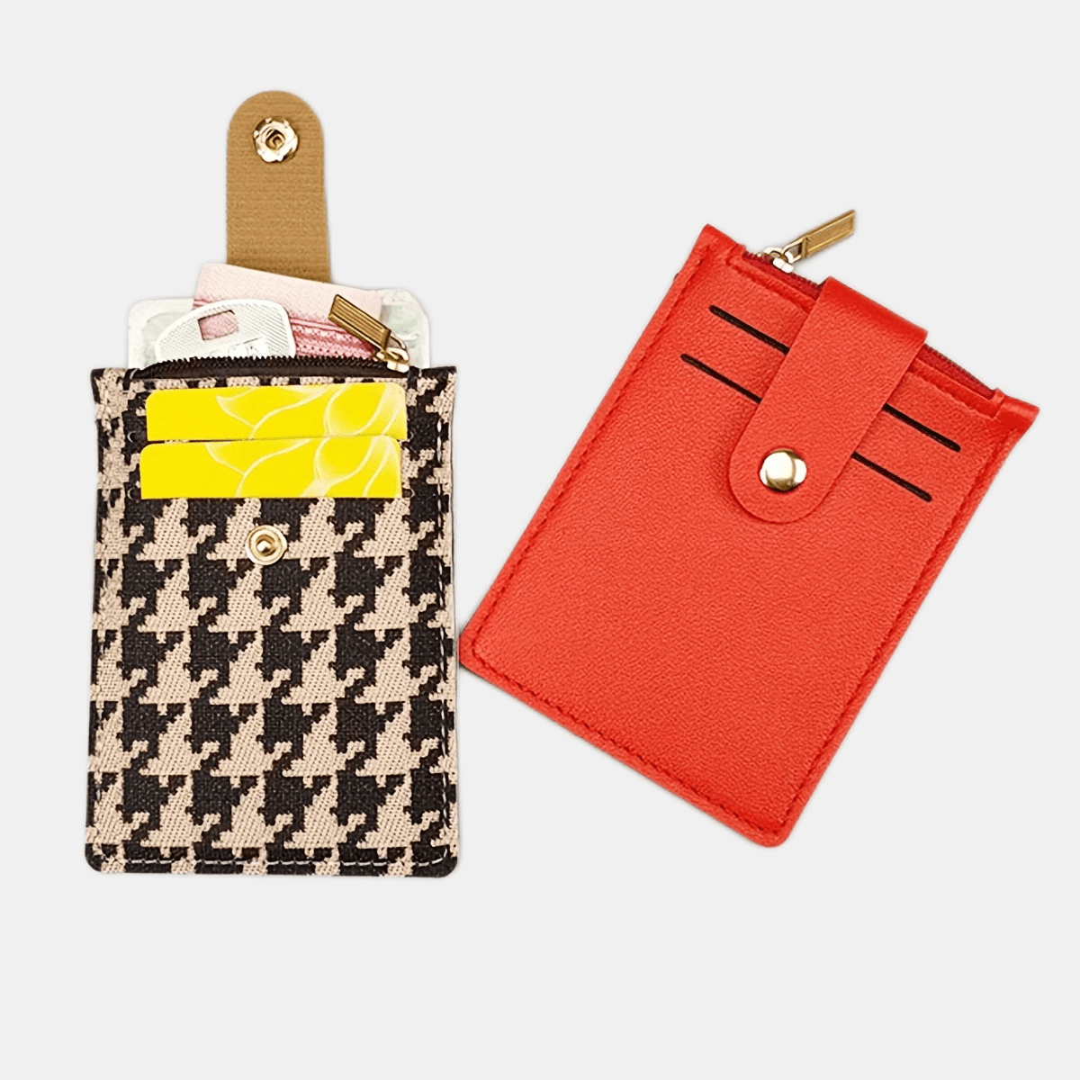 Men's Card Holder Zipper Coin Purse Snap Button Card Bag