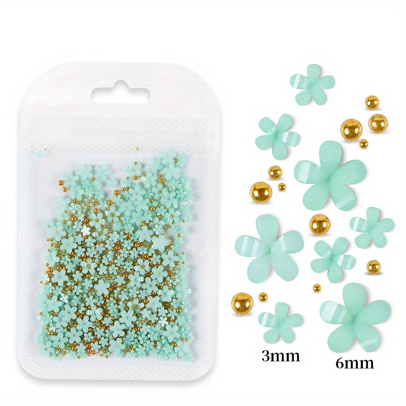 200pcs Nail Decor Five Petal Flower Silver Beads Resin Rhinestone Charms