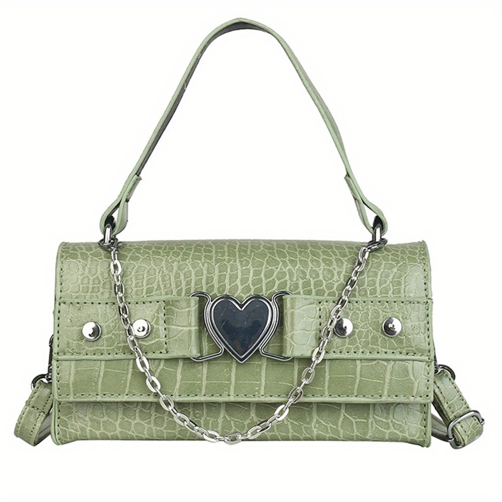 Cool Silver Handbag, Pu Leather Shoulder Bag, Y2k Chain Decor Half-moon  Handbag With Zipper - Temu Germany