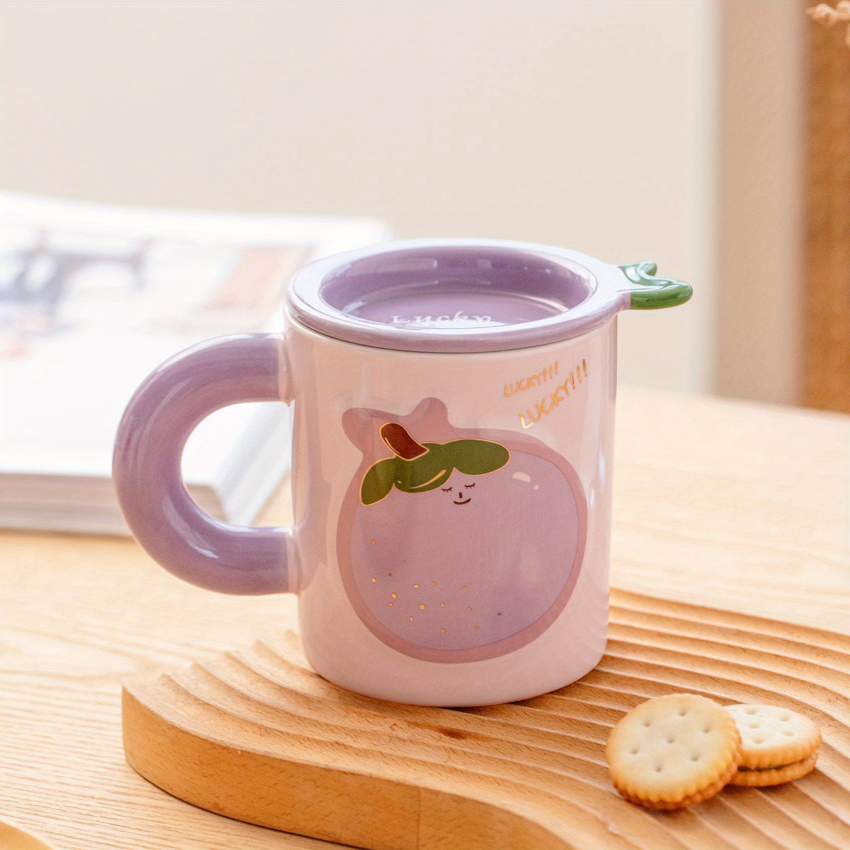 Cute Embossed Strawberry Ceramic Cup With Lid Spoon Water - Temu