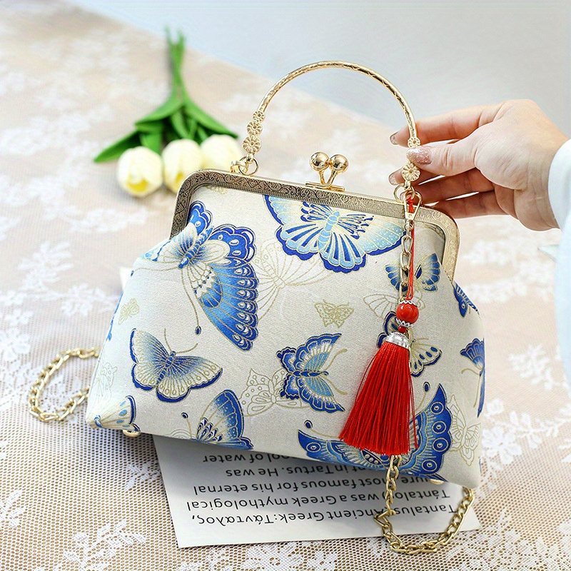 Vintage Chinese Crane Pattern Clutch Purse Handbag