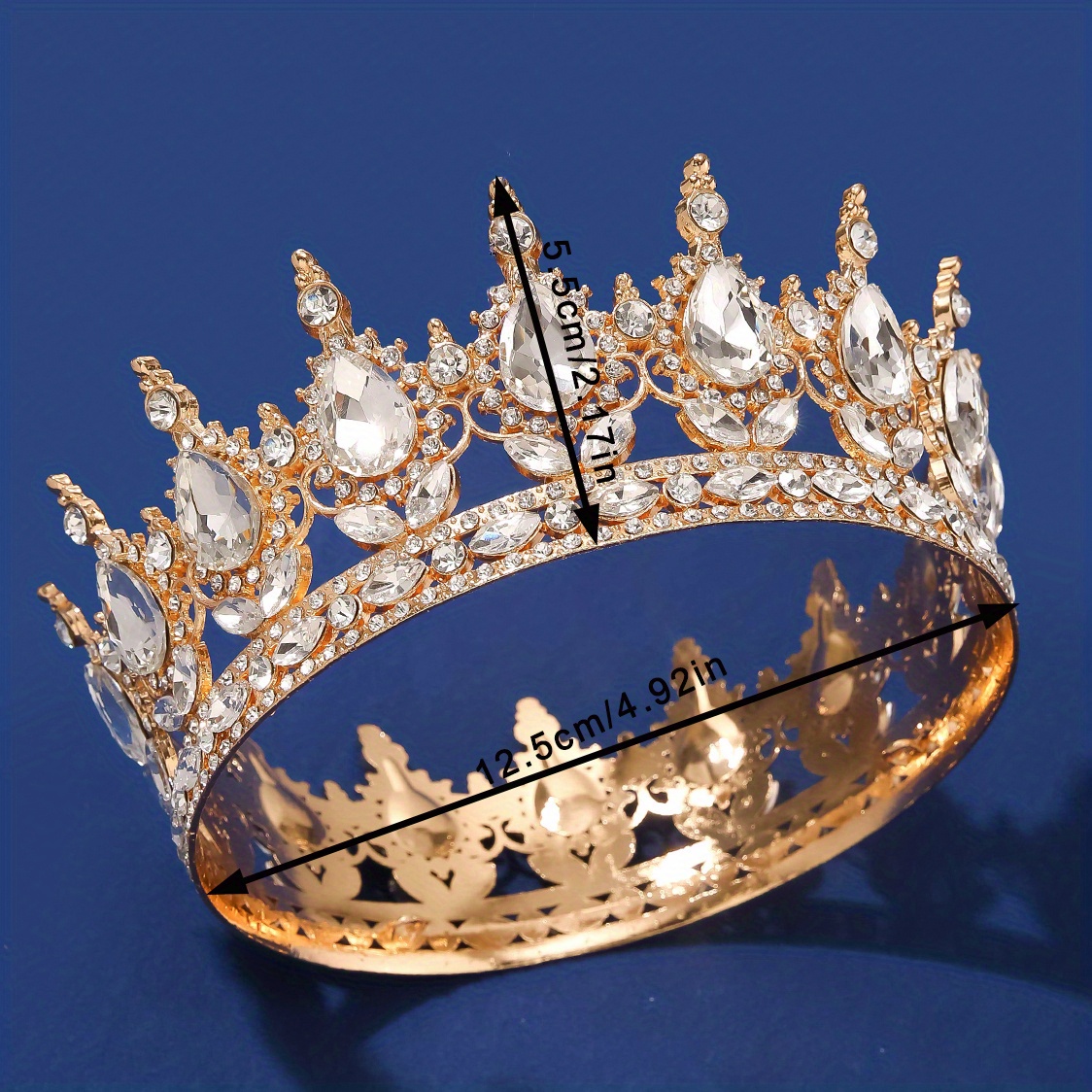 Baroque Alloy Rhinestone Round Crown Gold Crown Crystal Temu