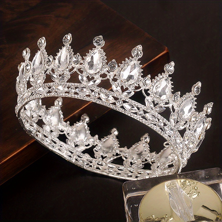 Baroque Alloy Rhinestone Round Crown Gold Crown Crystal - Temu Australia