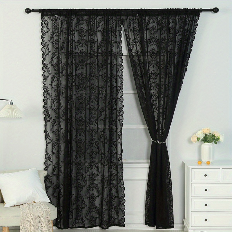 1pc elegant black lace curtain for home decor rod pocket window treatment for bedroom office   room and study enhance   style   details 1