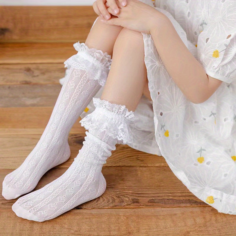Elegant Cute Lace Heart Decor Sweet High Socks - Temu