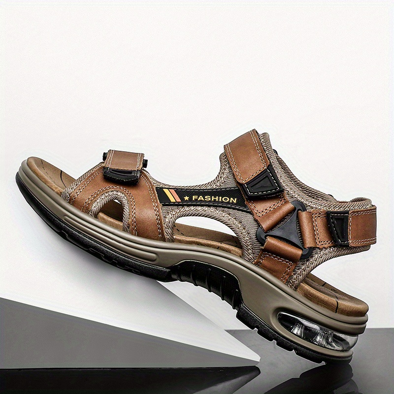 Image of Men's Outdoor Beach Sandals, Trendy Summer Sports Platform Sandals, Men's Open-toe Air Cushion Sole Sandals, Top-grain Genuine Leather