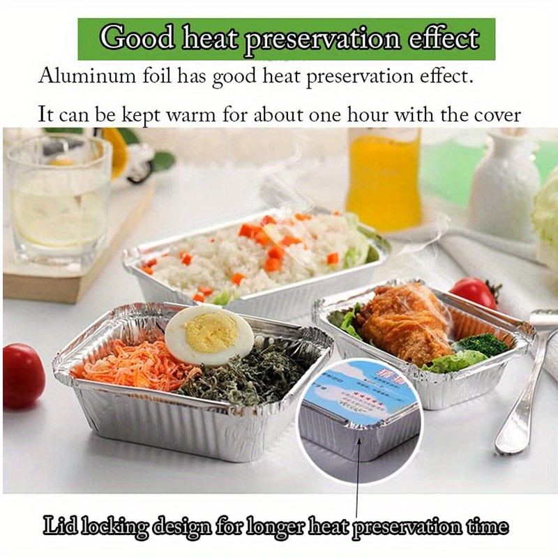 Recipiente de aluminio desechable para alimentos con tapas (paquete de 50)  contenedores reutilizables para llevar, ideal para hornear, asar, cocinar