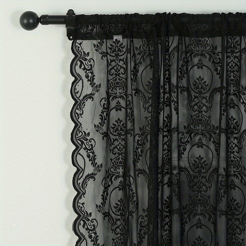 1pc elegant black lace curtain for home decor rod pocket window treatment for bedroom office   room and study enhance   style   details 5