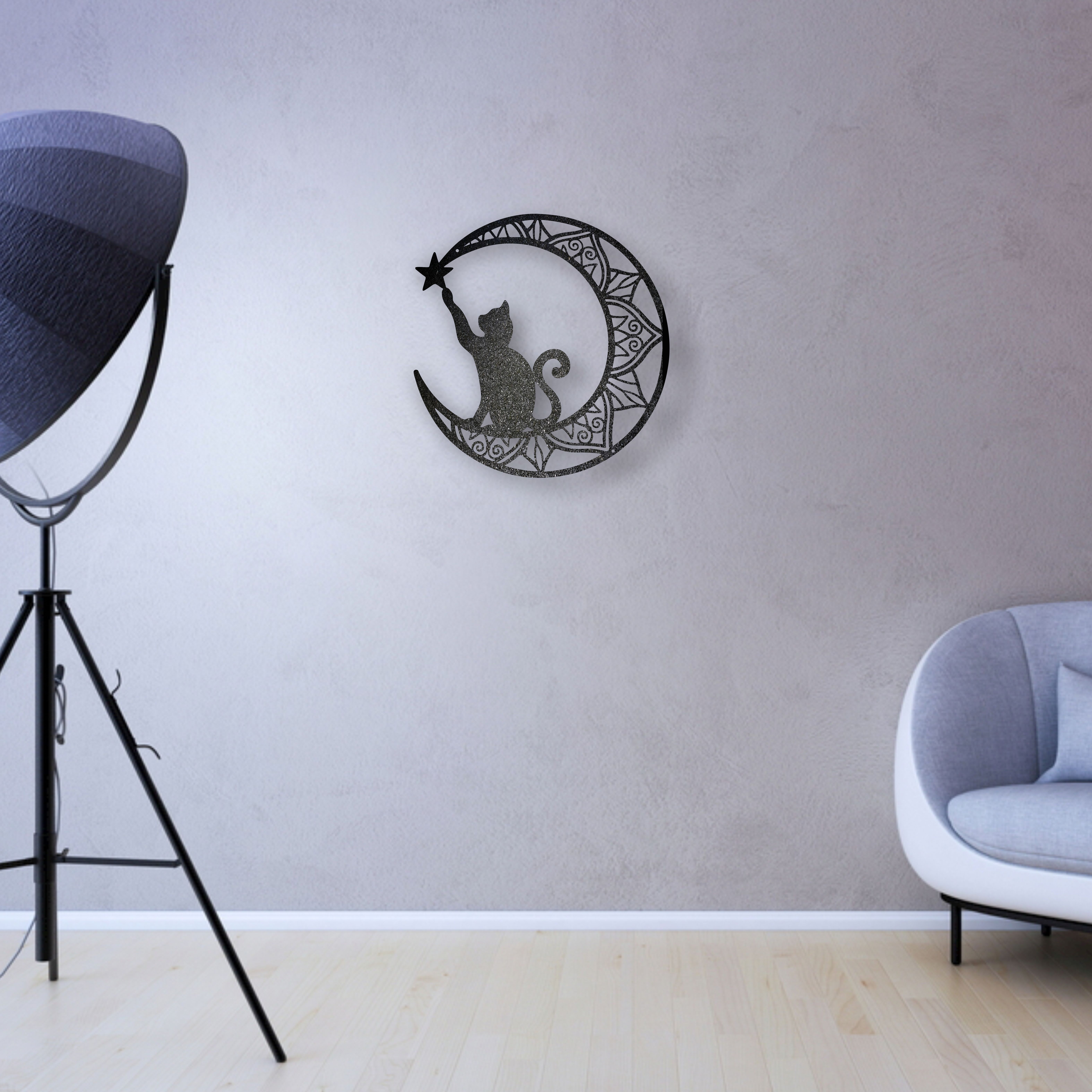 Cat And Moon Metal Wall Art Sculpture Abstract Silhouette Decor For Cat Lovers Indoor