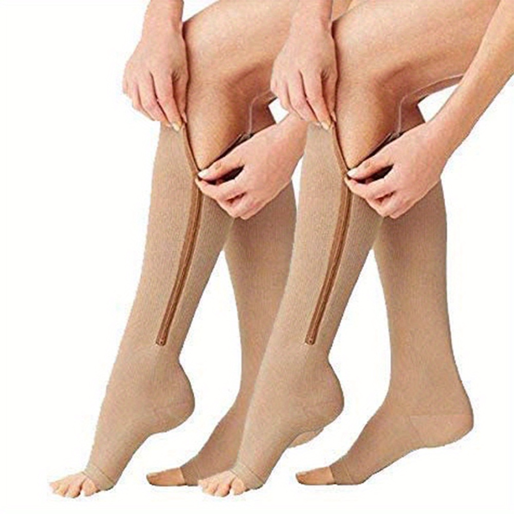 Knee High Compression Socks Toe Opening Zipper Leg Support - Temu