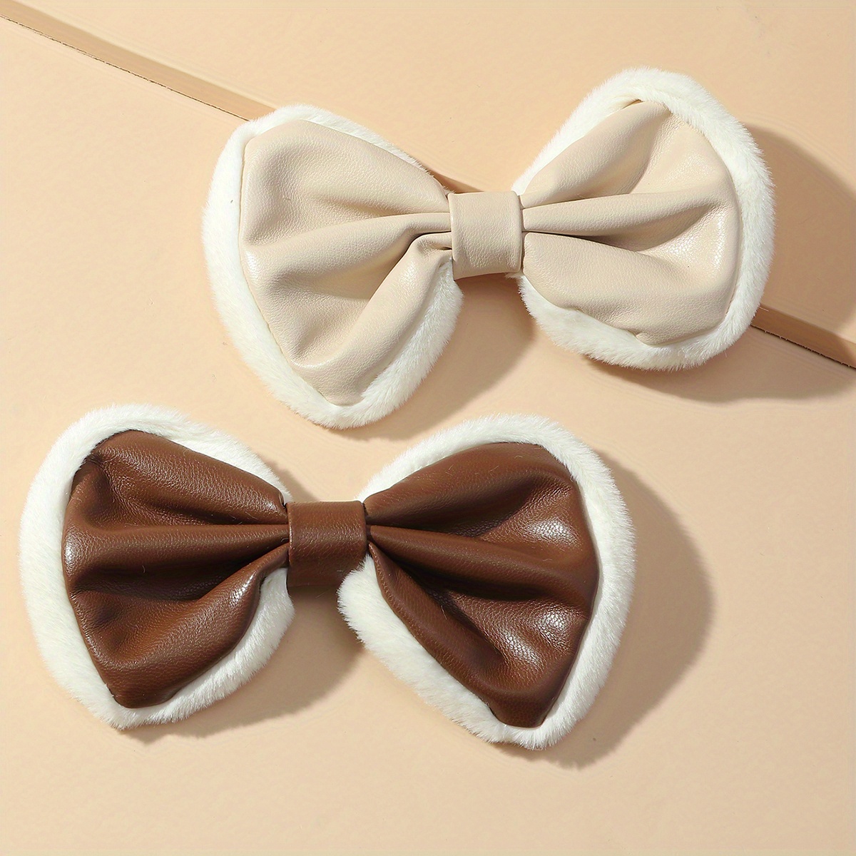 Mixed Color Pu Leather Plush Bow Hair Accessories Headwear - Temu