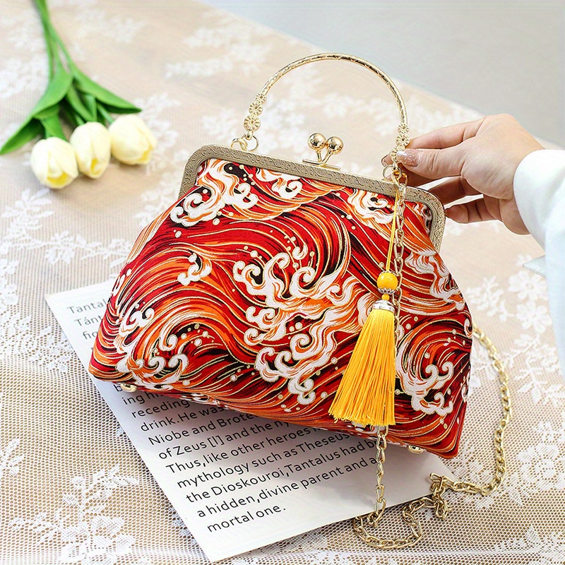 Vintage Chinese Crane Pattern Clutch Purse Handbag