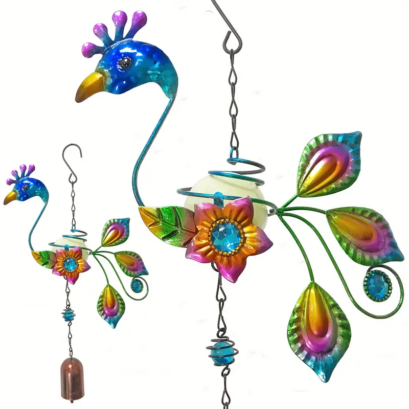 1pc peacock wind bell hanging decor peacock wind chimes ball glow in dark decorative metal spring summer decoration wall sculpture for indoor outdoor home garden pathway courtyard decor details 0