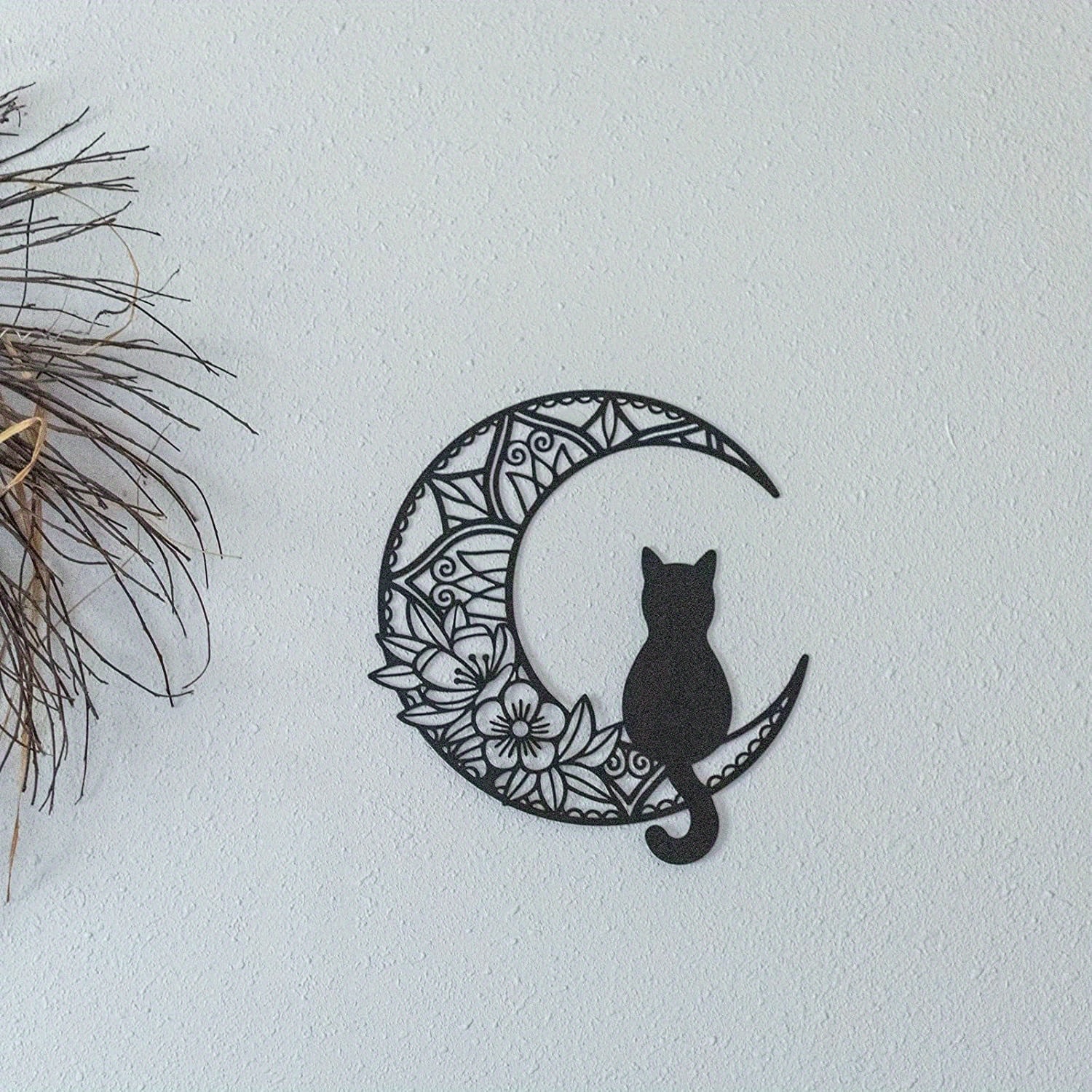 Cat And Moon Metal Wall Art Sculpture Abstract Silhouette Decor For Cat Lovers Indoor