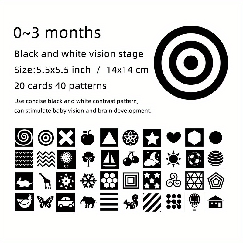 Carte Éducative Montessori pour Bébé, Noir et Blanc, Carte Flash
