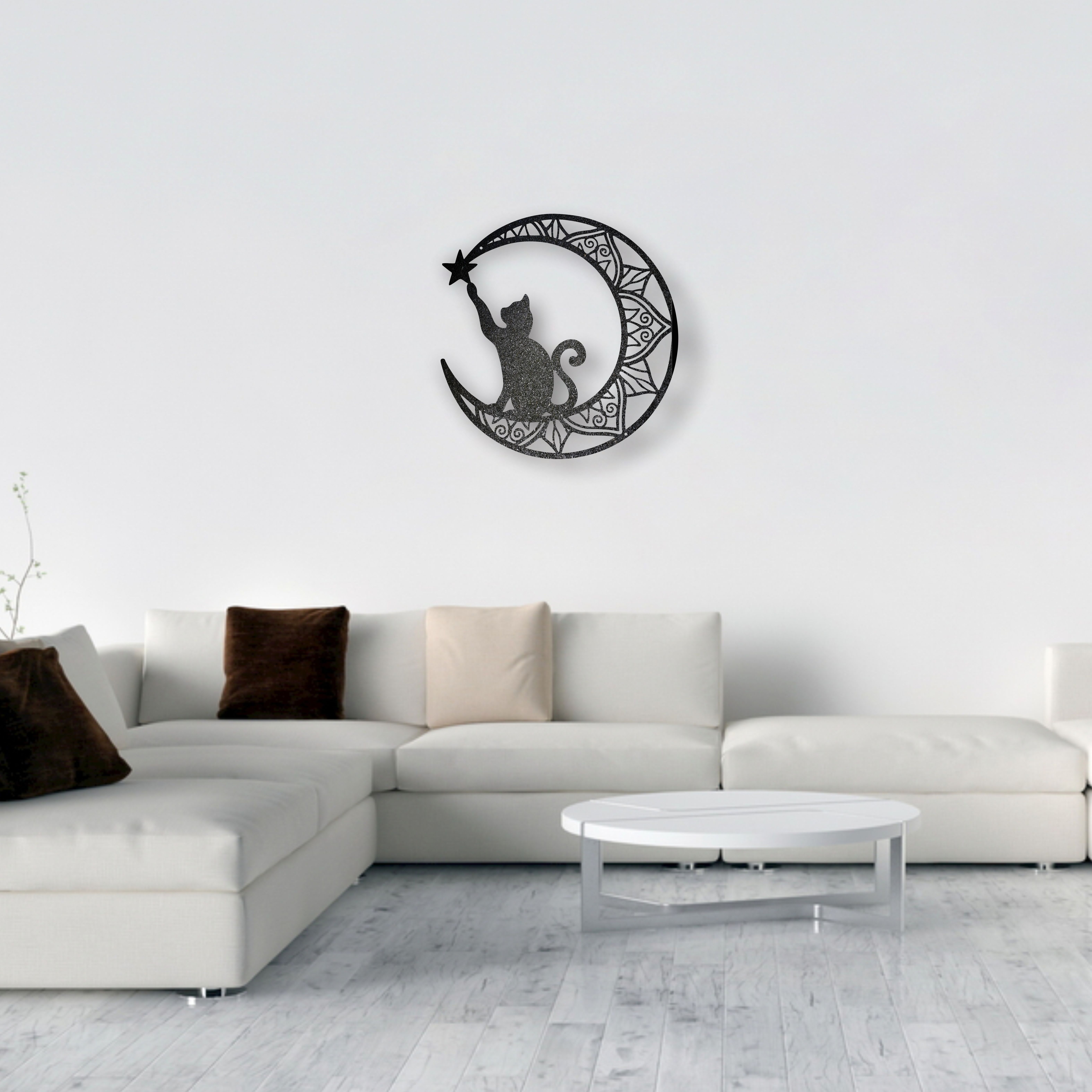 Cat And Moon Metal Wall Art Sculpture Abstract Silhouette Decor For Cat Lovers Indoor