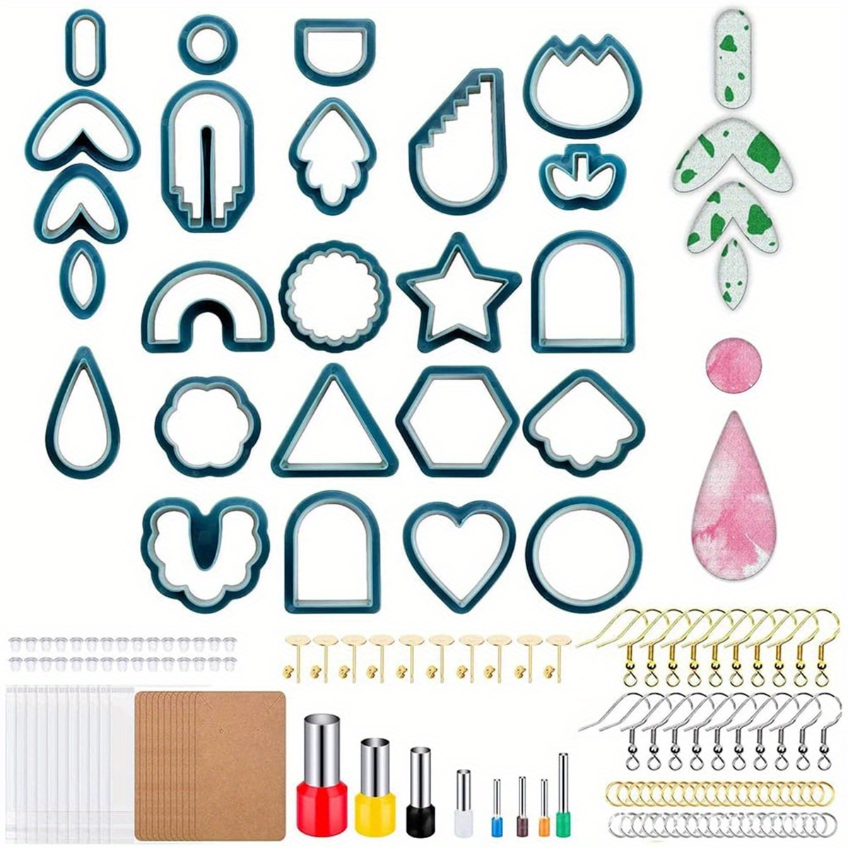 Urvrriu 129pcs DIY Clay Earring Cutters Set for Polymer Clay Jewelry Making Geometric Shapes Polymer Clay Cutters Set with Earring Hooks and Jump