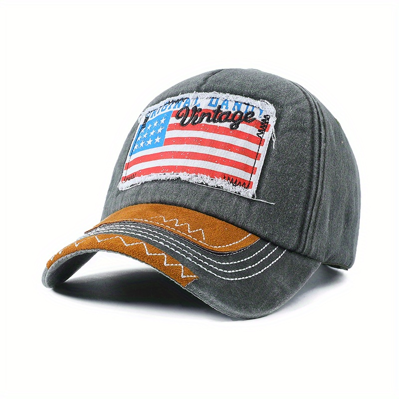 Men Letter & American Flag Embroidery Hip Hop Cap