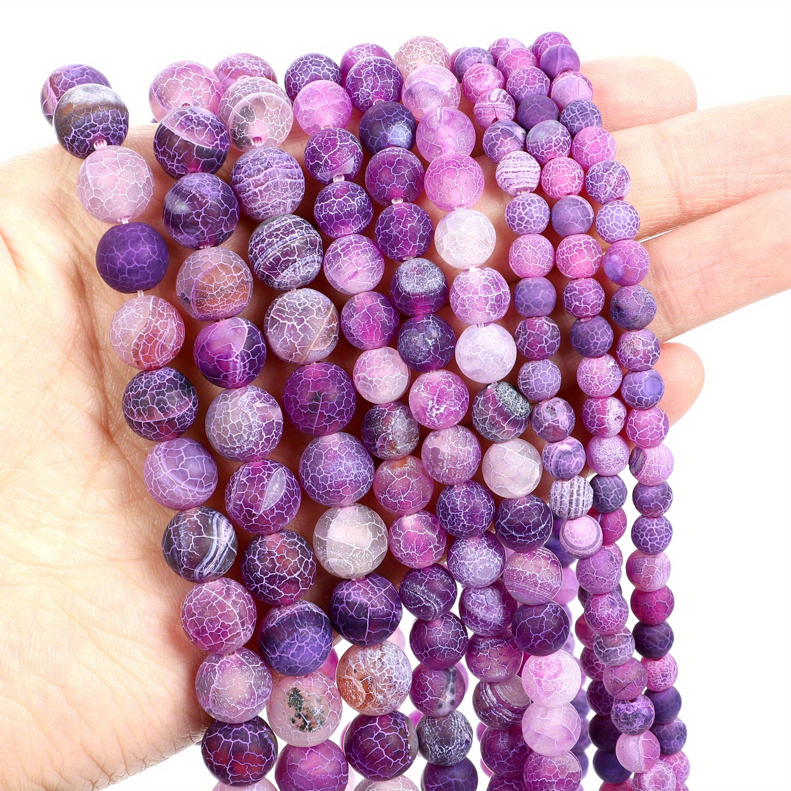 Natural Stone Frost Dark Purple Cracked Dream Fire Dragon Veins Agates  Beads For Jewelry Making DIY Bracelet Necklace Accessories 4/6/8/10/12 Mm  15 In