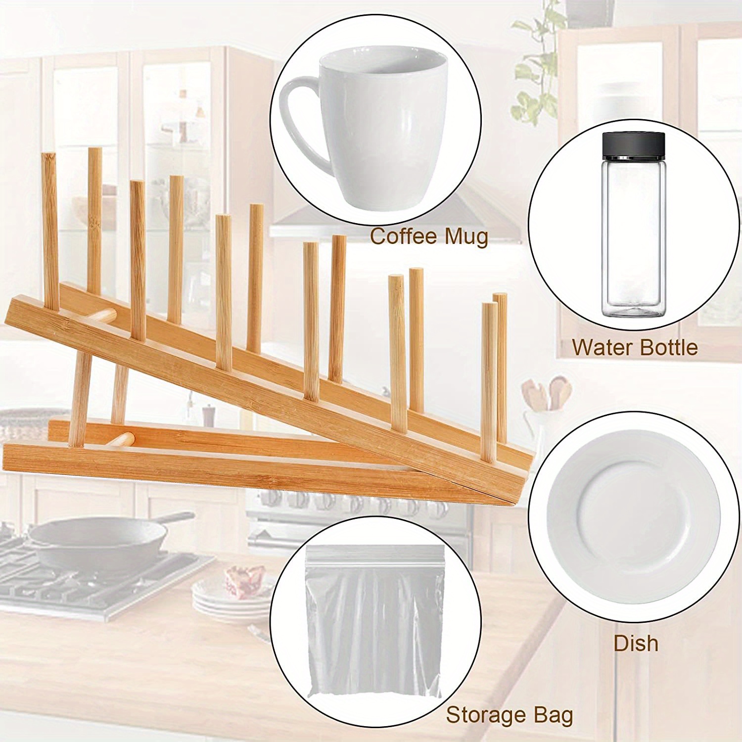  Bambüsi Organizador de platos para gabinete, organización de  cocina y baño de bambú, ideal para ahorrar espacio en gabinetes,  organizador de gabinete de esquina, encimera y estante esquinero, : Hogar y