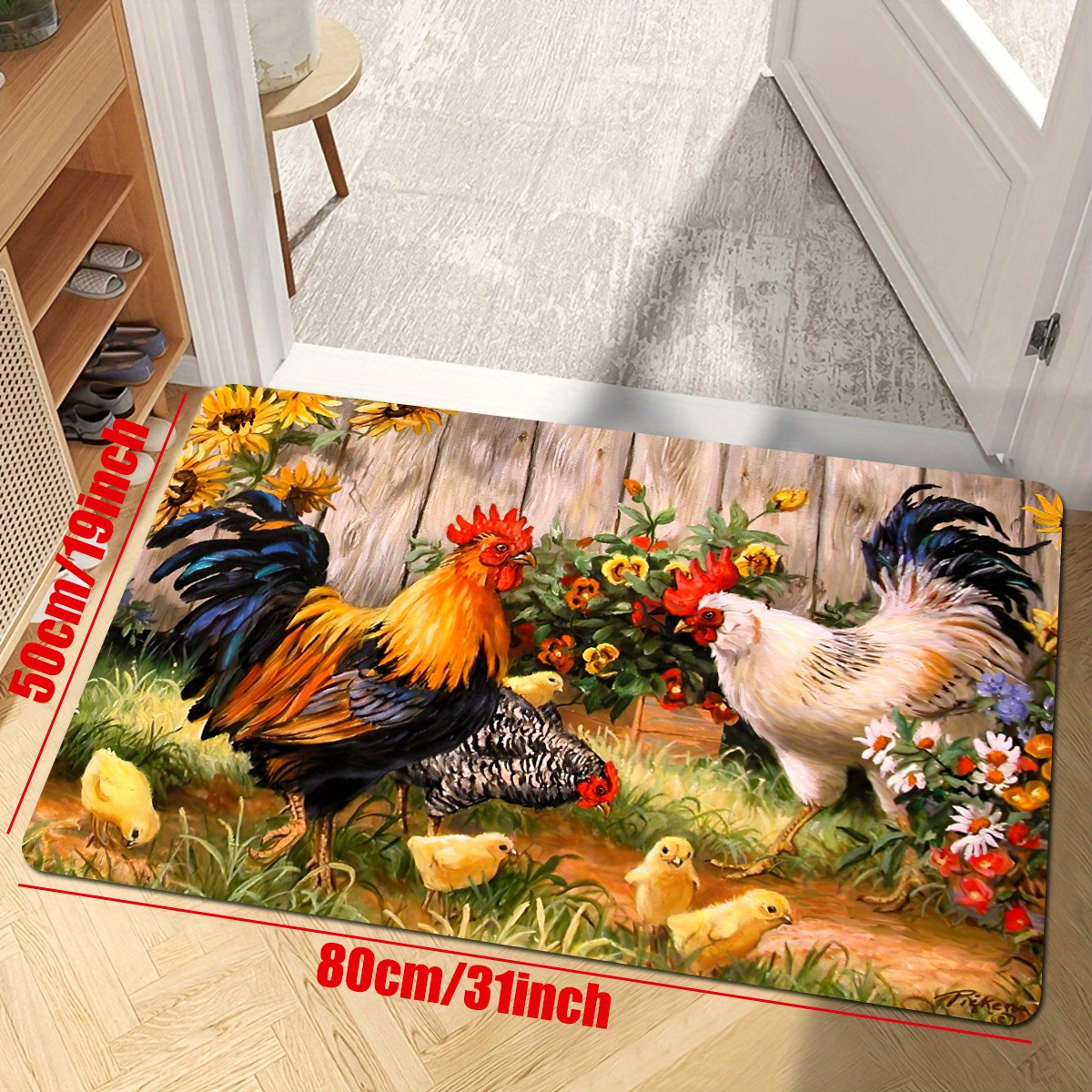 Sunflower and Rooster Kitchen Mat Non-Slip Carpet Indoor Outdoor