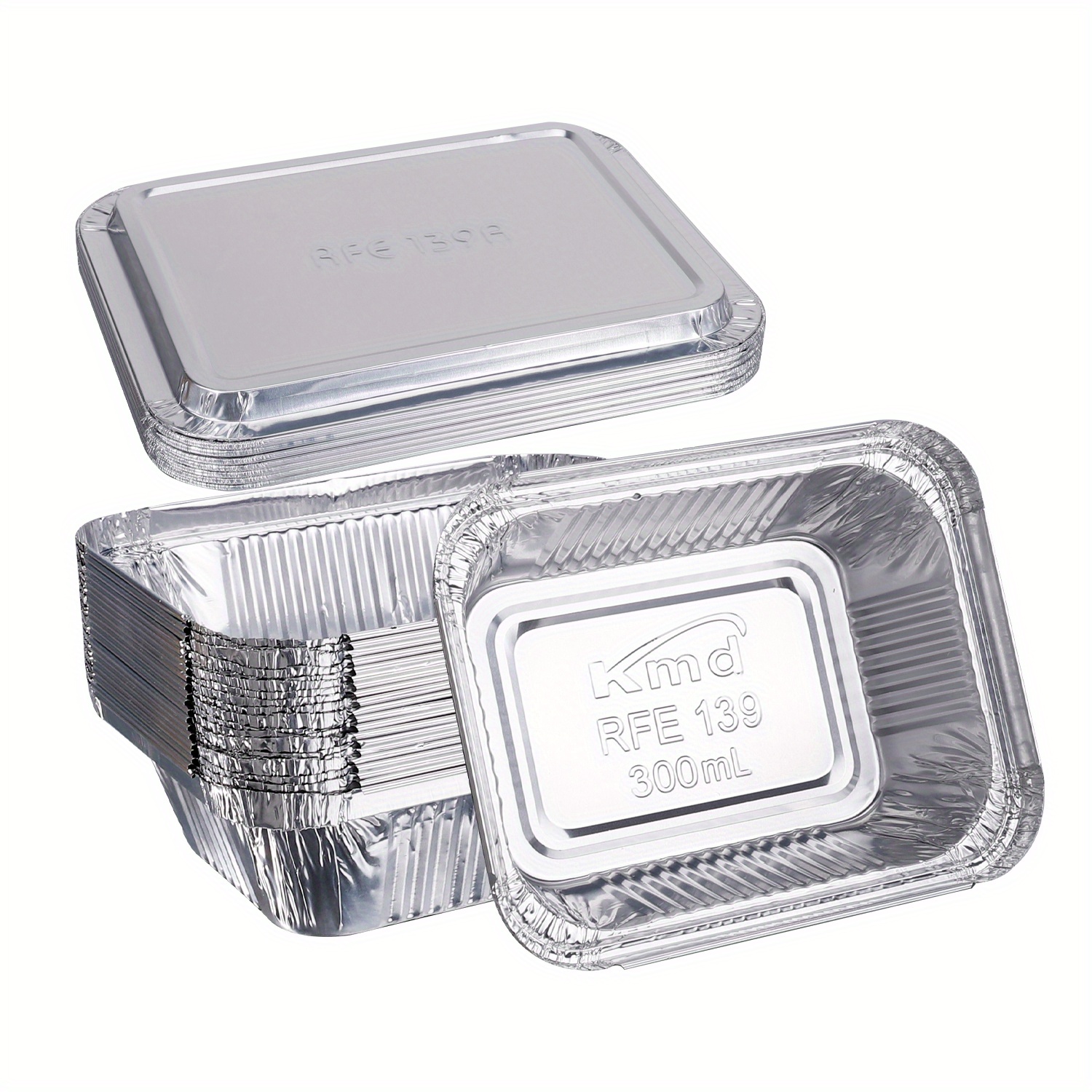 Recipiente de aluminio desechable para alimentos con tapas (paquete de 50)  contenedores reutilizables para llevar, ideal para hornear, asar, cocinar