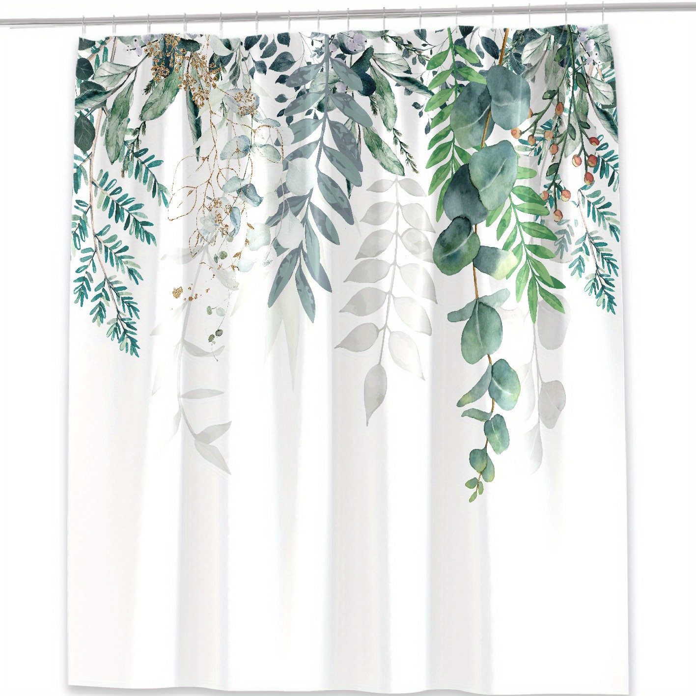 Green Leaves Shower Curtain Watercolor Plant Branch Shower - Temu