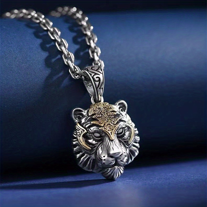 1pc mens exquisite trendy fashion tiger head pendant necklace domineering beast pendant jewelry accessories details 0