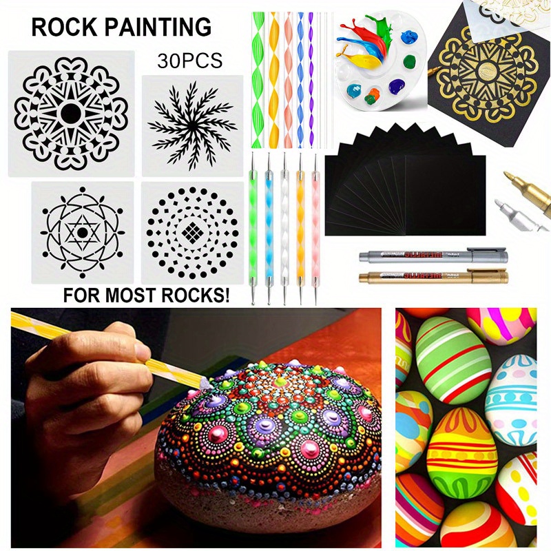 Mandala Dotting Tools Kit with Acrylic Paints and Reusable Stencils - Fun  Rock Painting & DIY Craft Project - Dot Art Supplies with Zipper Bag 