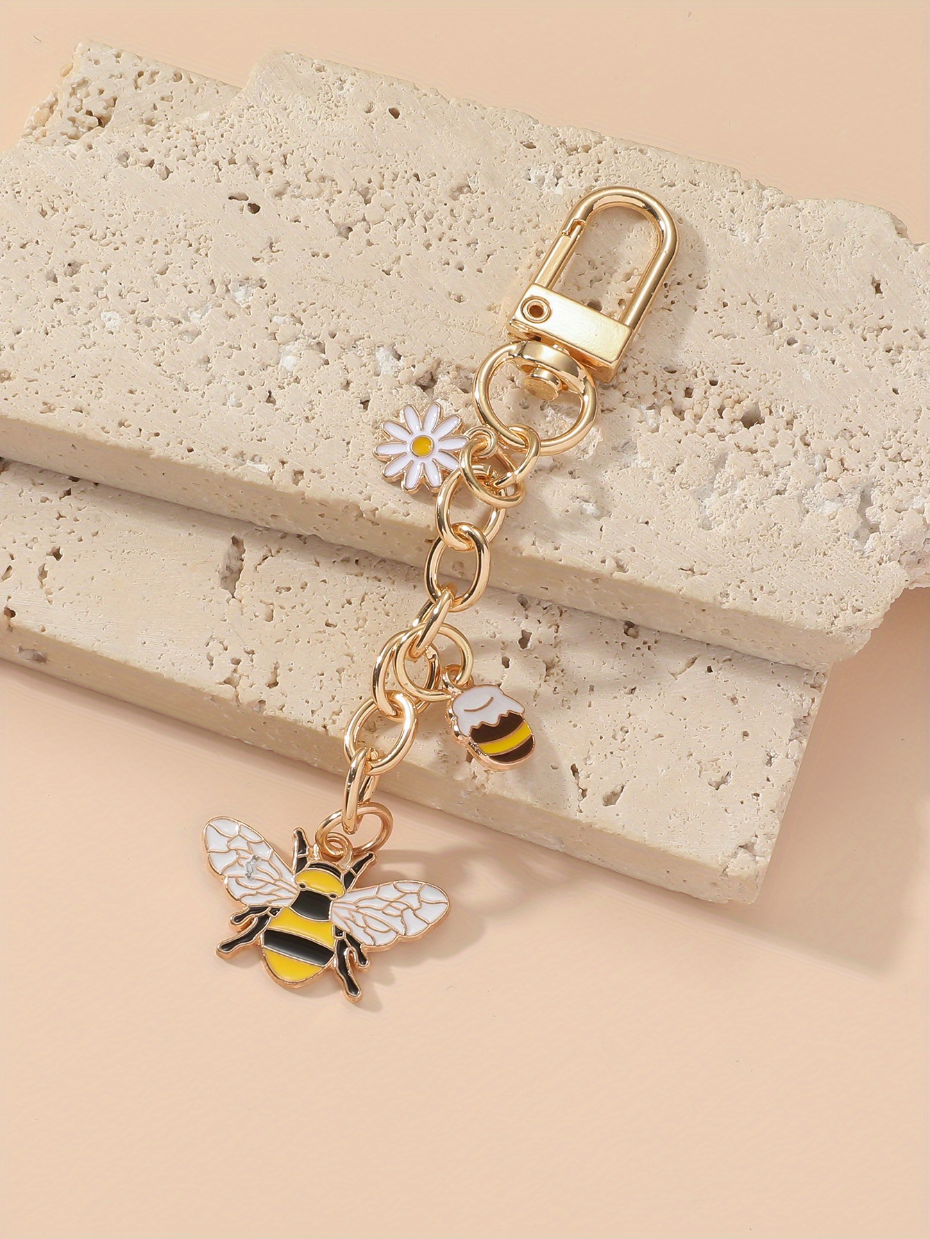 Cute Bee Keychain Golden Chain Key Ring Pendant Key Chain Temu