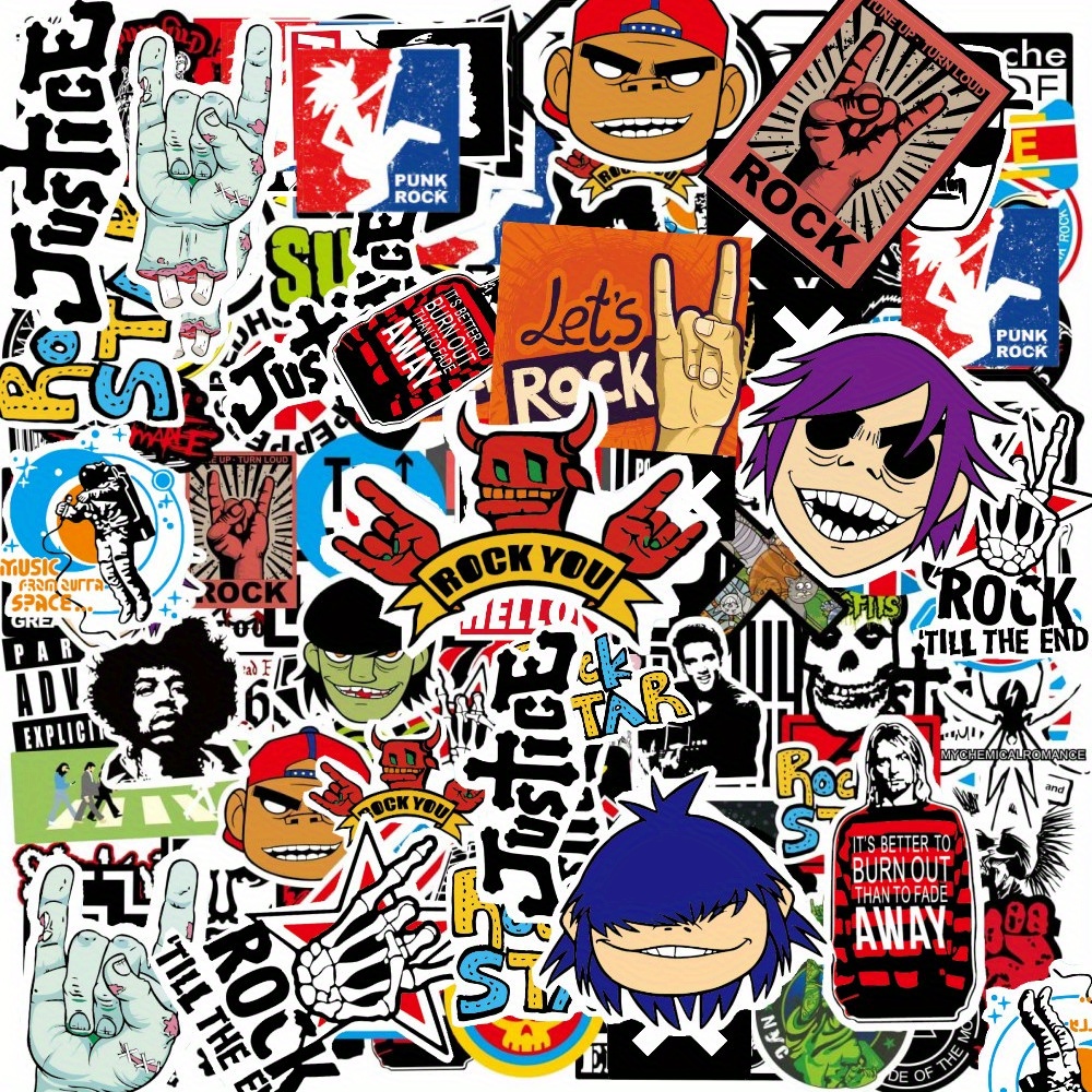 100 pcs Rock Band Logo Stickers, stickers rock and roll, music band logo, rock and roll decor