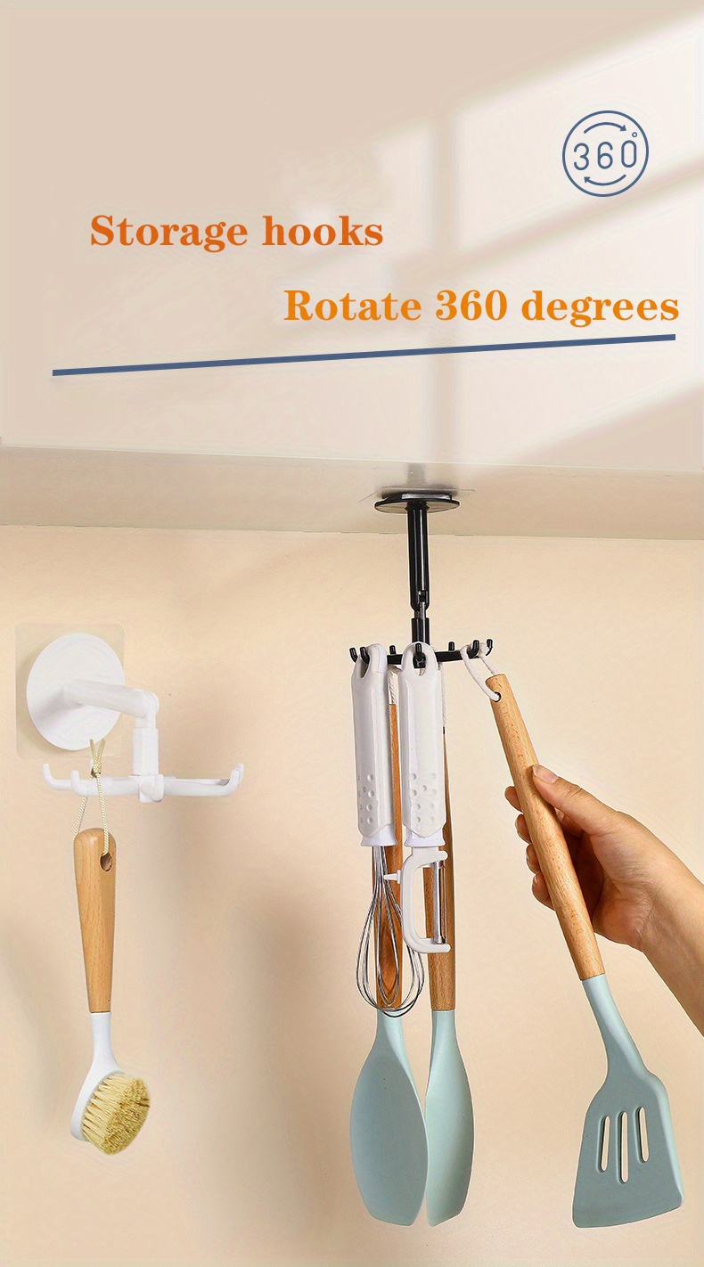 Wall Mounting Self Adhesive Plastic 360 Degree Rotatable Hook ,Hanging  Utensil Holder Hooks,360° Rotatable Folding Self Adhesive Hooks For Hanging