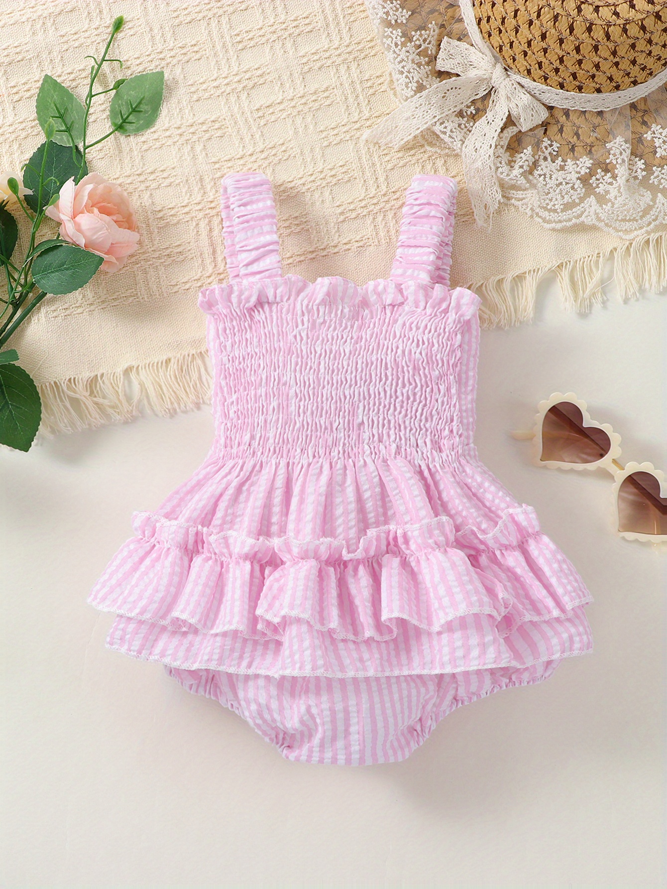 Nrmvnmi Newborn Baby Girl Princess Dress Fox Love Heart Print Ruffle Long Sleeve Jumpsuit Fox Suspender Skirt Butterfly Headband Three Piece Set Infa