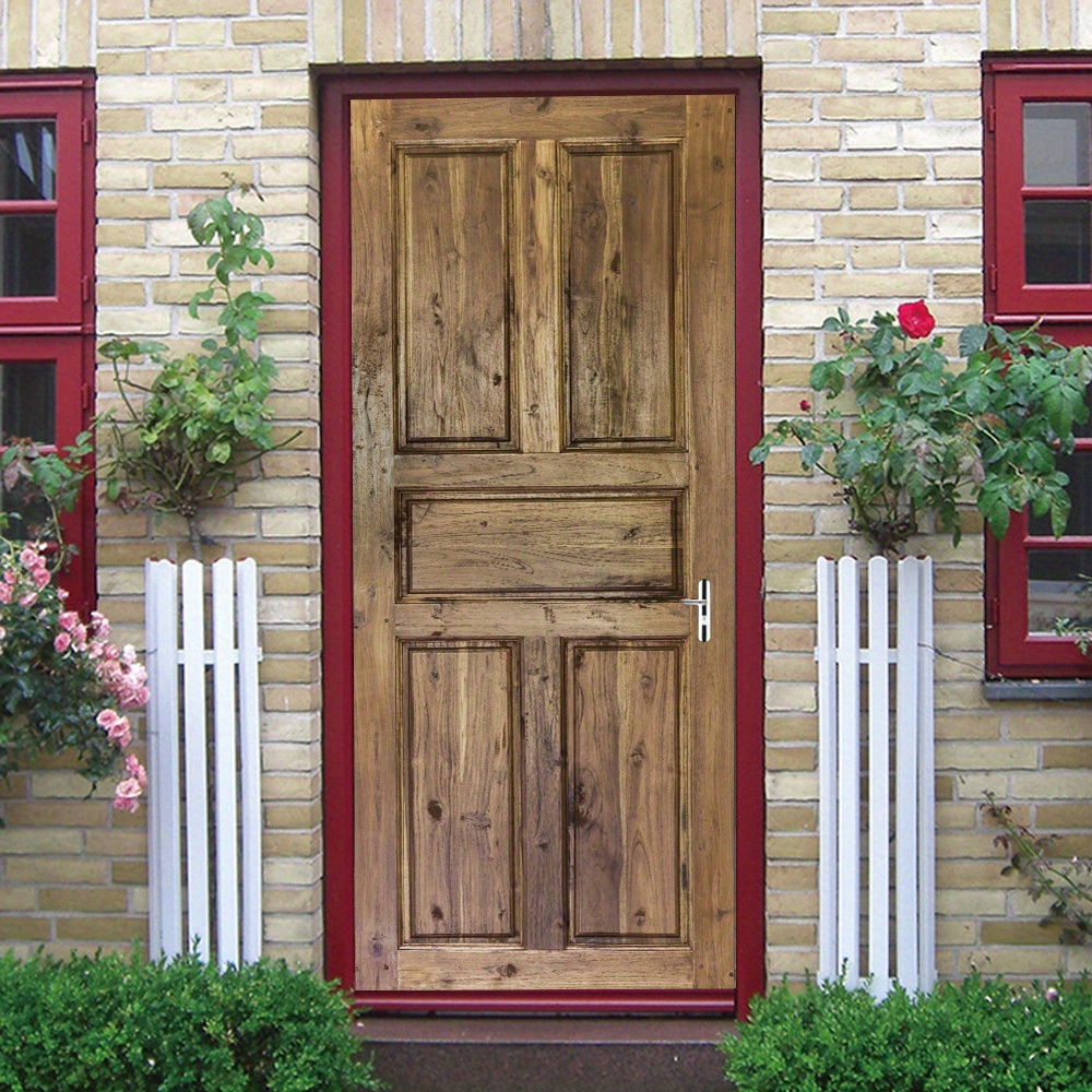Pegatina de puerta de grano de madera, papel tapiz adhesivo