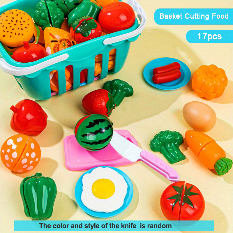 25PCS Cutting Play Food Sets for Kids Kitchen Toy Food Cutting Toys Fruits  and Vegetables with Storage Basket Fake Food Pretend Play Kitchen