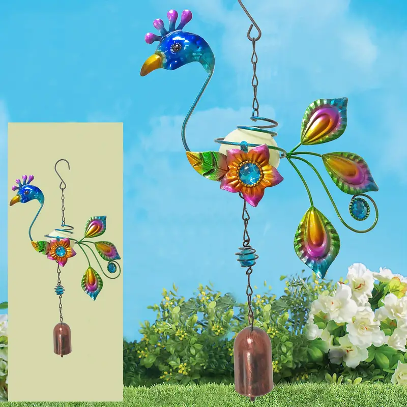 1pc peacock wind bell hanging decor peacock wind chimes ball glow in dark decorative metal spring summer decoration wall sculpture for indoor outdoor home garden pathway courtyard decor details 9
