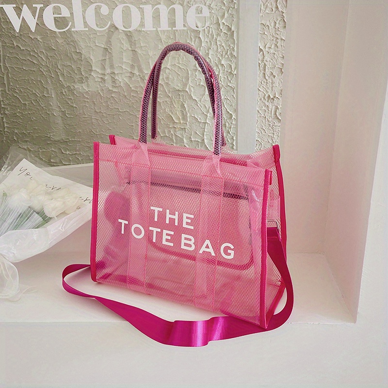 Women Fashion Transparent PVC Handbag Female Clear Brown Shoulder Bag LOVE  Letter Printing Tote Bags Summer Beach Handbags XA813