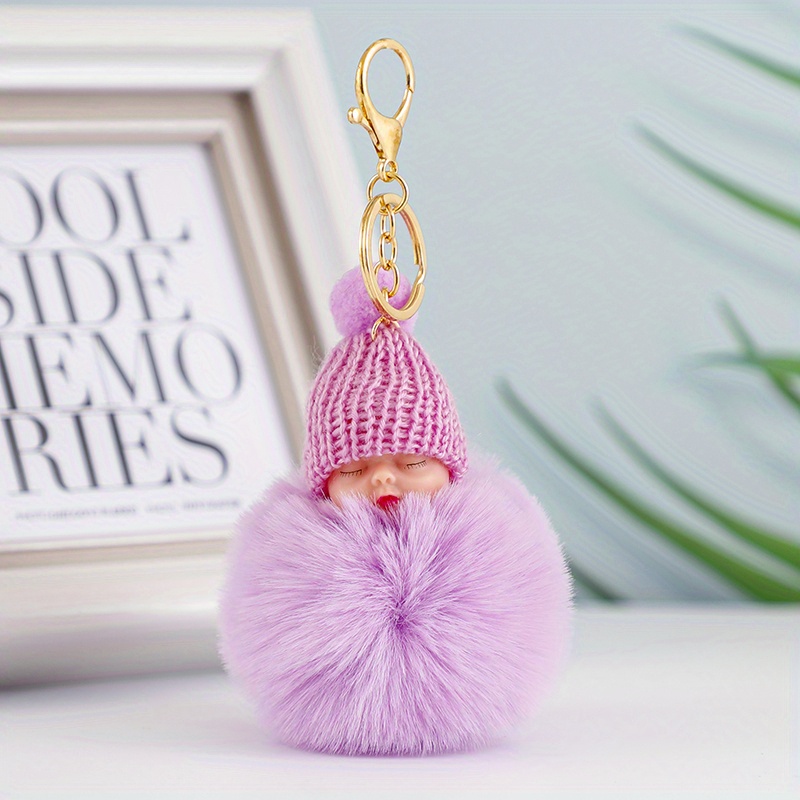 1pc Solid Color Women's Fluffy Pom Pom Keychain For Clothing, Bag, And  Accessories, Suitable For Daily Use