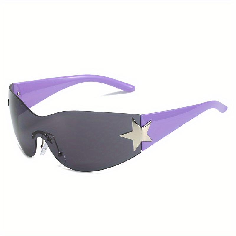 Humanmade Y2k Wrap Around Sunglasses For Women Men Gradient Lens Star Decor Glasses Onepiece Shield Eyewear E