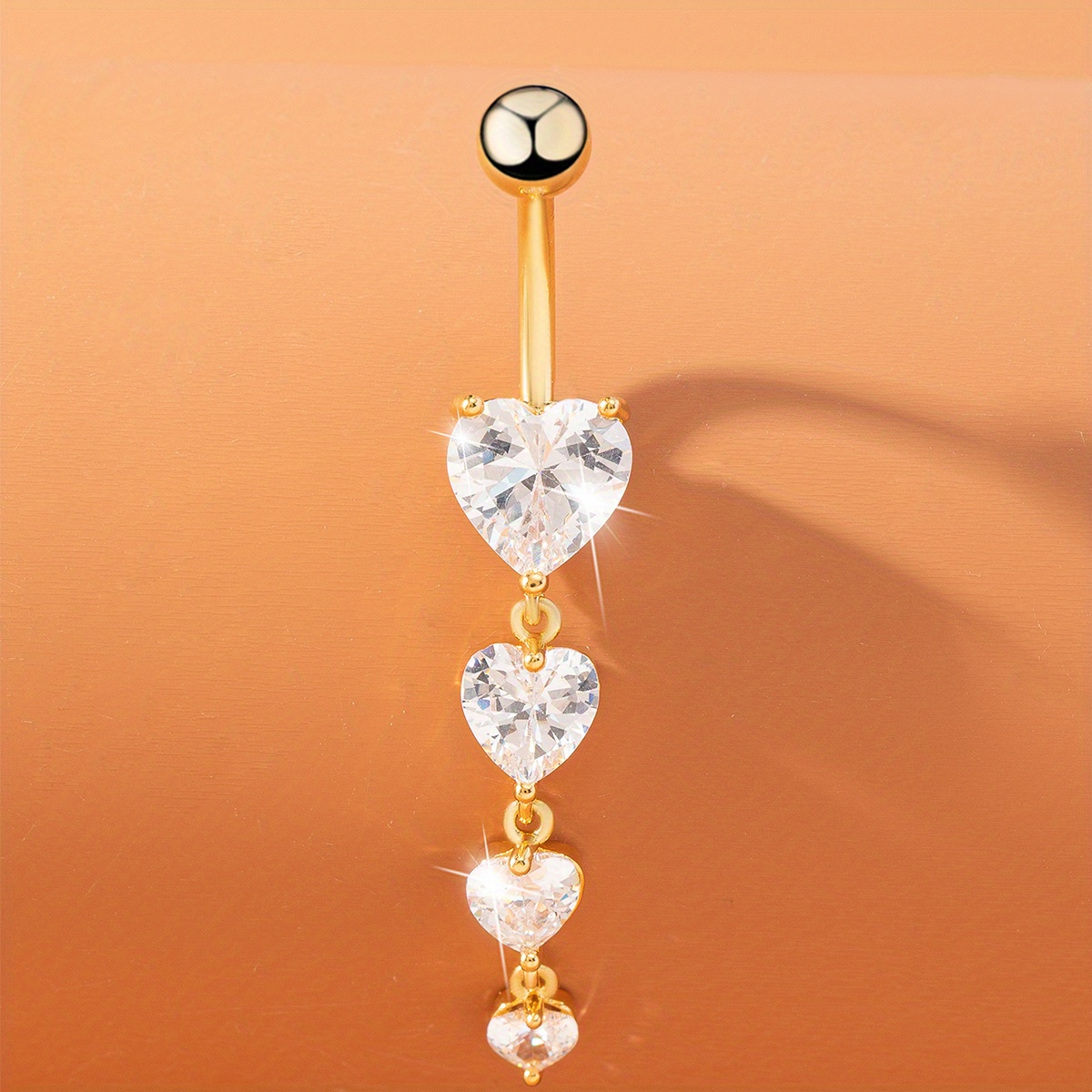 Image of Sexy Love Tassel Navel Stud Luxury Temperament Copper Inlaid Synthetic Zirconia Navel Ring Navel Ornament