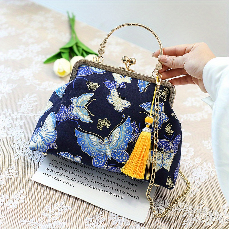 Vintage Chinese Crane Pattern Clutch Purse Handbag